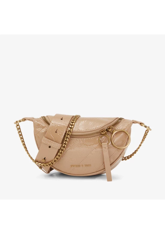 Charles Keith Ring Decoration Street Fashion Belt Bag Beige